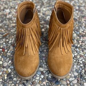 Booties  - Ankle - SODA Brand - Size 10 - Suede Layered Fringe Stacked Heel